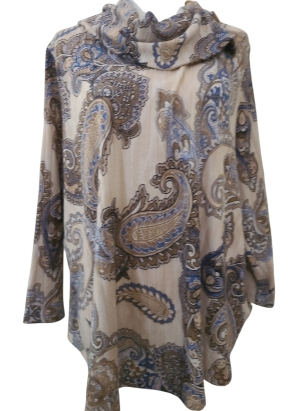 Ruby Rd. Cream and Blue Paisley Cowl Neck Blouse
